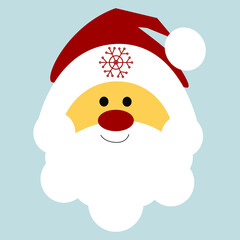 The head of a cute Santa Claus in a red hat. Head on a gray background