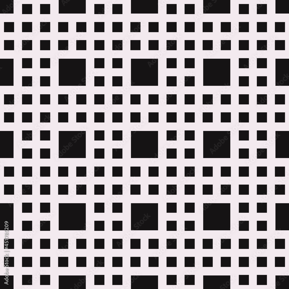 Poster Pixels and squares pattern. Repeated black squares. Vector.
