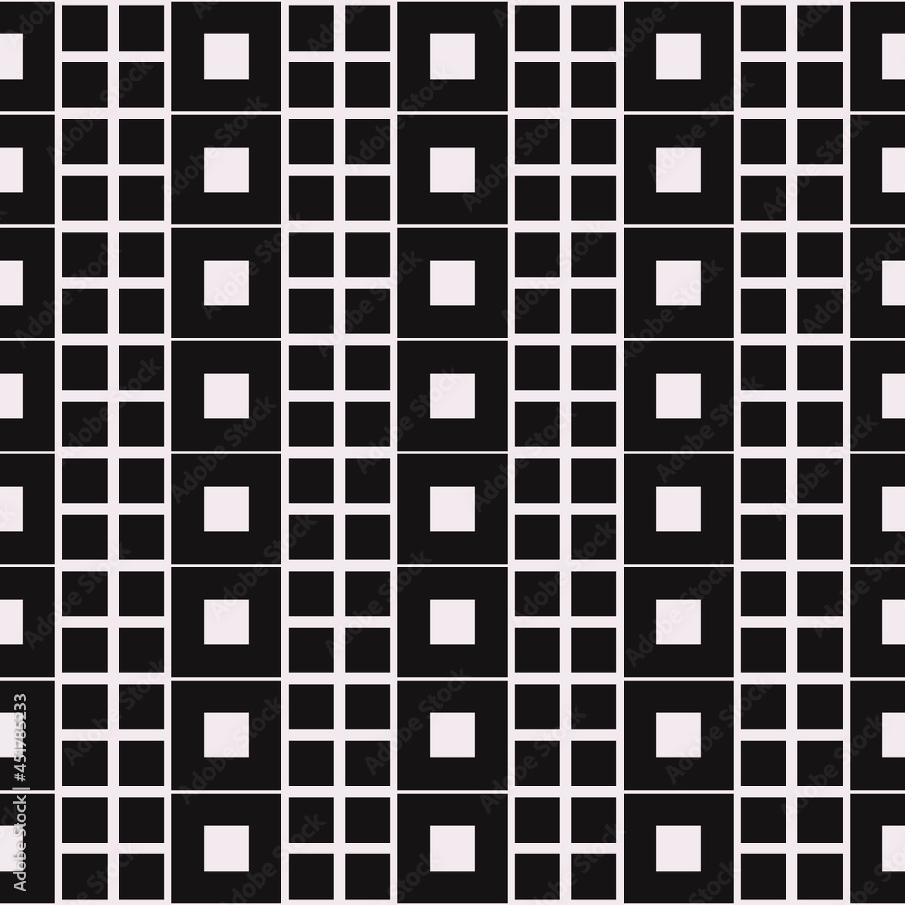 Poster Squares or piselx mesh. Vector repeated columns with squares. Black repeated sample.