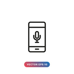 Microphone button icon. Phone with record button icon.