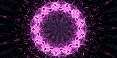 Sixth Sense. Psychic medium kaleidoscope. Abstract background with kaleidoscopic forms, trance and meditation concept. Acrylic bright paints forming round mandala pattern with a variety of shapes