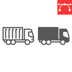 Delivery truck line and glyph icon, transportation and vehicle, truck vector icon, vector graphics, editable stroke outline sign, eps 10