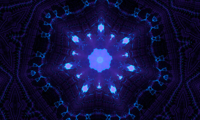 Neon cyan deep blue with purple shadow kaleidoscope
