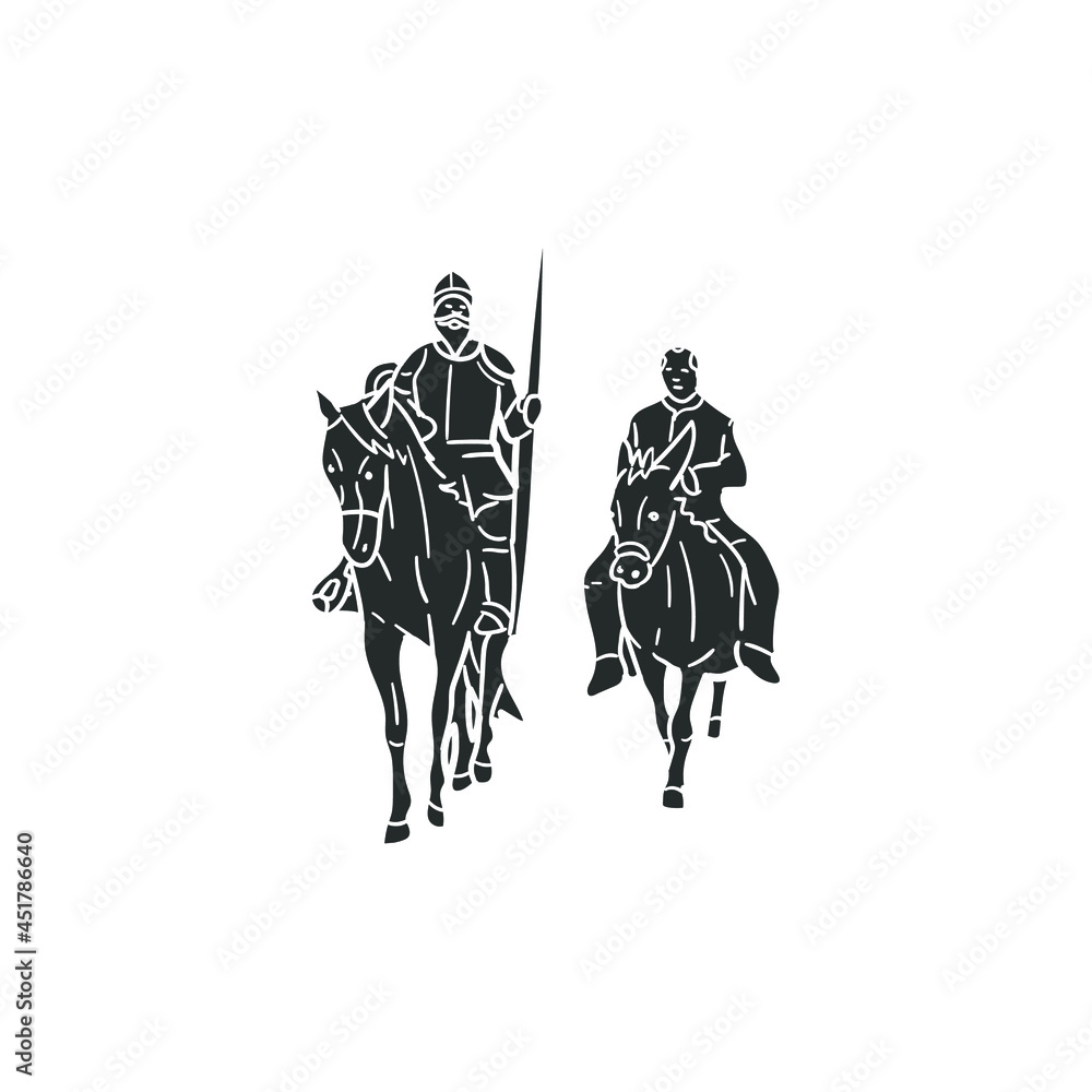 Wall mural don quijote y sancho panza icon silhouette illustration. spanish literature vector graphic pictogram