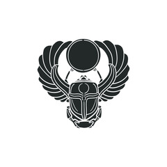 Egyptian Beetle Icon Silhouette Illustration. Mythology Vector Graphic Pictogram Symbol Clip Art. Doodle Sketch Black Sign.