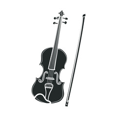 Fototapeta na wymiar Music Fiddle Icon Silhouette Illustration. Musical Instrument Vector Graphic Pictogram Symbol Clip Art. Doodle Sketch Black Sign.