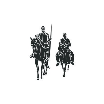 Don Quijote y Sancho Panza Icon Silhouette Illustration. Spanish Literature Vector Graphic Pictogram Symbol Clip Art. Doodle Sketch Black Sign.