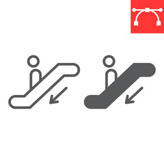 Escalator down line and glyph icon, information and airport, man on escalator vector icon, vector graphics, editable stroke outline sign, eps 10