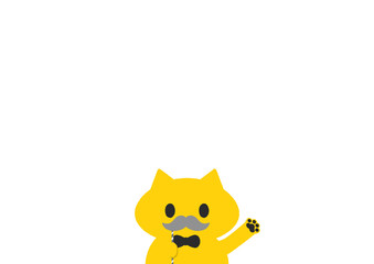 グレーの口ひげのプロップを持つかわいい猫：敬老の日・父の日 、おじいさん・お父さんイメージ素材・白背景