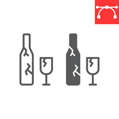 Glass waste line and glyph icon, recycle and broken bottle, glass waste vector icon, vector graphics, editable stroke outline sign, eps 10