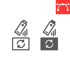 Recycling battery line and glyph icon, recycle and ecology, battery waste vector icon, vector graphics, editable stroke outline sign, eps 10