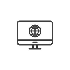 Desktop computer with globe icon and white background