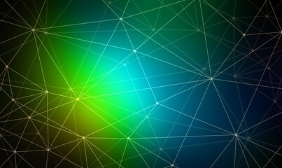 Plexus net structure pattern on dark blue green illuminated background. Secret polygonal connection lines abstract 3d render.