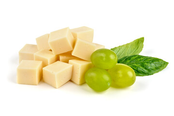 Cheese pieces, isolated on white background.