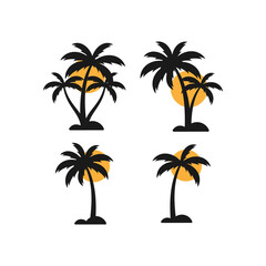 Fototapeta premium Sunset beach palm tree icon set design illustration