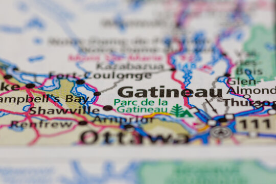 08-19-2021 Portsmouth, Hampshire, UK, Gatineau Quebec Canada shown on a road map or Geography map