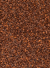 Fresh roasted coffee beans background. Top view.