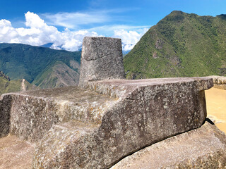 [Peru] Machu Picchu: Intihuatana Stone (sundial)  and beautiful mountain views
