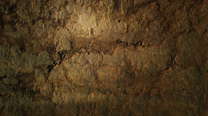 Grunge rustic vintage relief of ancient path. Uneven aged scuffed dirty hard dry clay rocky floor...