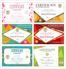 Collection of colorful certificate or diploma retro design template 