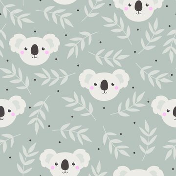 Seamless pattern with cute koala.