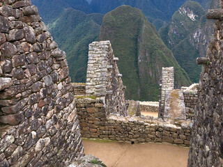 [Peru]  The masonry in Machu Picchu and beautiful Mountain view