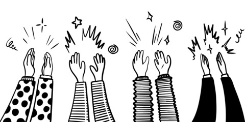 Hand Drawn sketch style of applause, thumbs up gesture. Human hands clapping ovation. on doodle style, vector illustration.