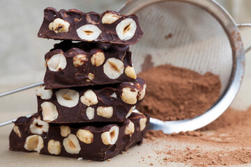 bitter chocolate with hazelnuts, homemade