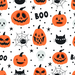Vector seamless pattern for halloween with pumpkin on white background