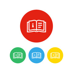 Fototapeta premium Set of 4 colorful icons. Book with instructions icon. Help desk, info desk concept.