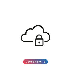 Secured, locked cloud icon on white background