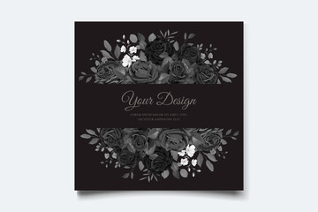 hand drawn black roses invitation card set