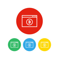 Set of 4 colorful icons. Web browser page with bitcoin symbol