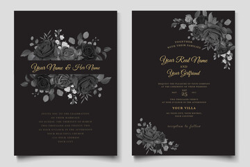 Fototapeta na wymiar hand drawn black roses invitation card set