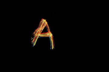 Letter A. Light painting alphabet. 