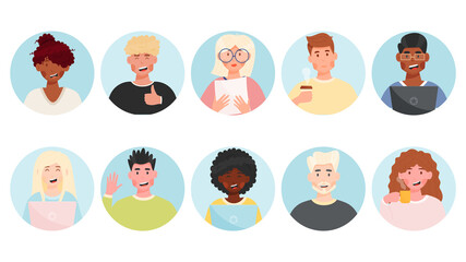 Diverse group of people avatars set. Vector illustration.