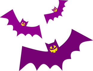 Three purple bats with cute faces. Halloween. Illustration on a white background.