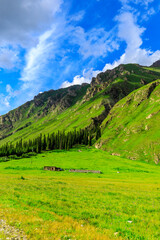 Obraz premium Magnificent mountain and green grassland in Xiata Scenic Area,Xinjiang,China.