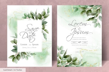 Minimalist Wedding invitation with Greenery floral and Elegant Watercolor background