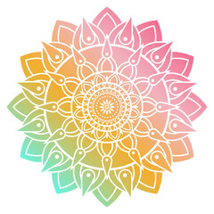 Gradient color mandala ornament outline pattern. Indian geometric art graphic for meditation. Isolated vector illustration.