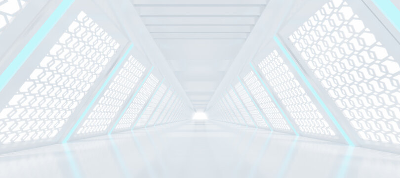 Abstract Futuristic empty floor and room Sci-Fi Corridor With light for showcase,room,interior,display products.Modern Future cement floor and wall background technology interior concept.3d render