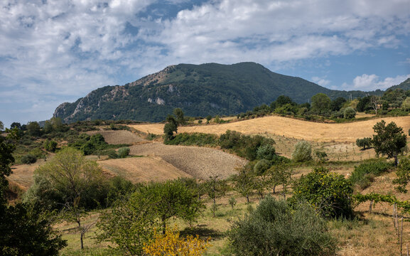 View of Mount Taburno. Sannio countryside. Summer landscape. Campania, Italy.