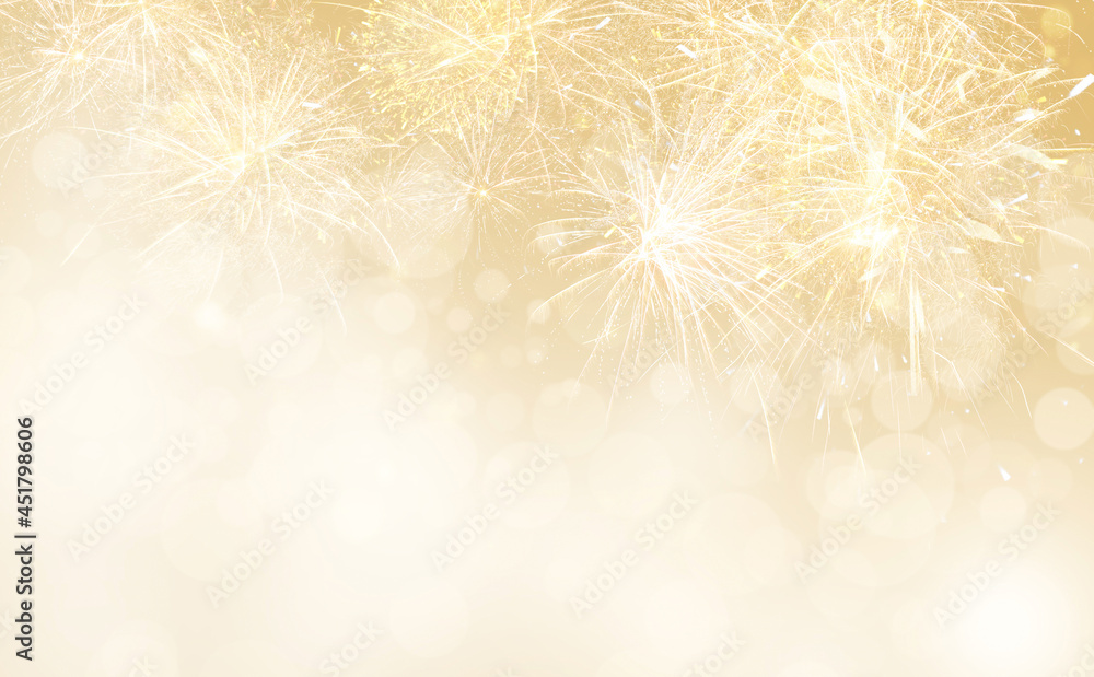 Wall mural Abstract festive background with fireworks, bokeh effect. New Year celebration