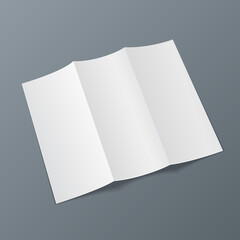 Blank Four Folded Fold Paper Leaflet, Flyer, Broadsheet, Flier, Follicle, Leaf A4 With Shadows. On Gray Background Isolated. Mock Up Template Ready For Your Design. Vector EPS10