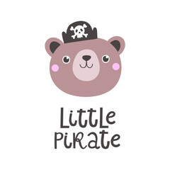 Vector illustration with bear and text Little pirate.
