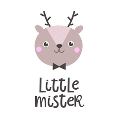 Obraz na płótnie Canvas Vector illustration with deer and text Little mister.