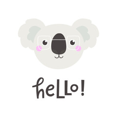 Vector illustration with koala and text Hello.