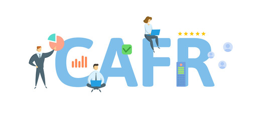 CAFR, Comprehensive Annual Financial Report. Concept with keyword, people and icons. Flat vector illustration. Isolated on white.