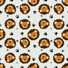 Fototapeta premium Seamless pattern with a cute lion cub. Design for clothing, fabric and other items. The illustration is hand-drawn with live lines in the cartoon style.