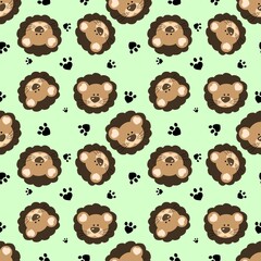 Seamless pattern with a cute lion cub. Design for clothing, fabric and other items. The illustration is hand-drawn with live lines in the cartoon style.